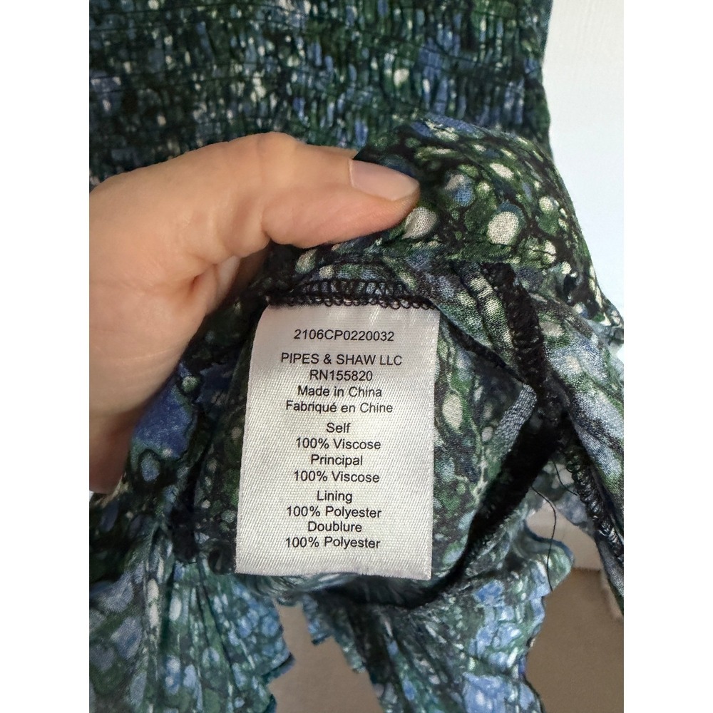 Veronica Beard Farha Mini Dress 10 Blue Green Smocked Botanical Boho - Picture 5 of 8